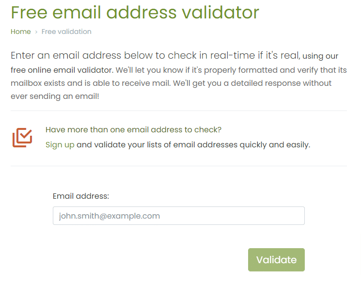 Free email address validator